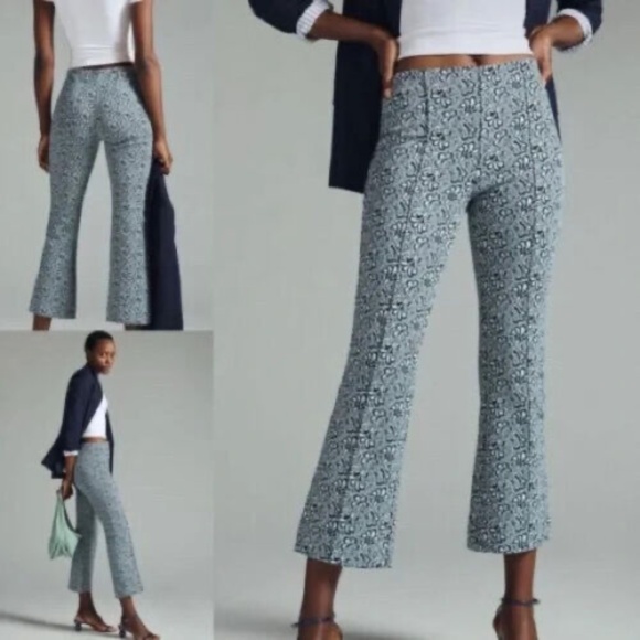 Anthropologie Maeve The Margot Kick-Flare Cropped Pants Navy Floral XS - Picture 1 of 6